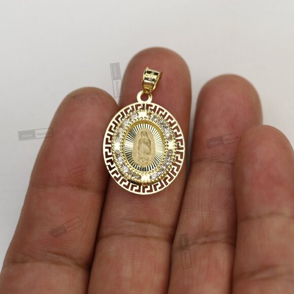 14K Solid Gold Virgin of Guadalupe Medal •Religious Pendant with CZ Halo. - Picture 2 of 4